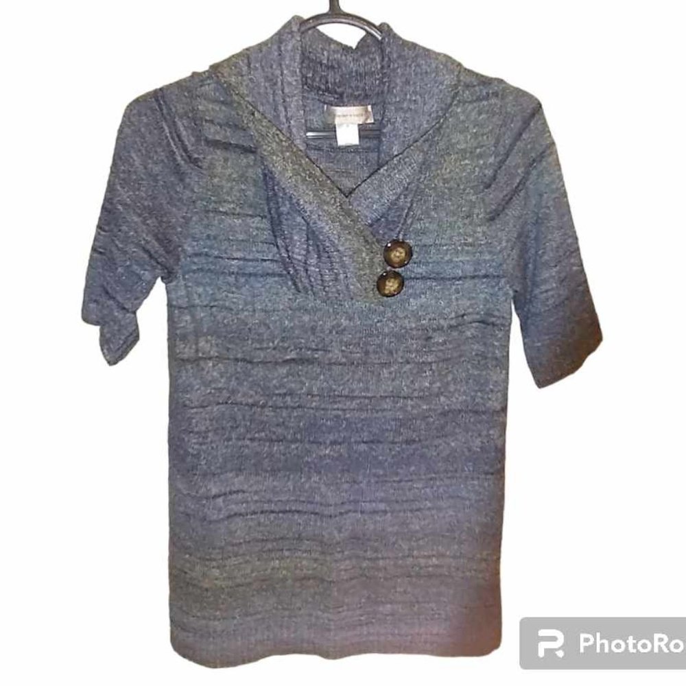 Christopher & Banks Women's short sleeve sweater Med Blue Gray W-289